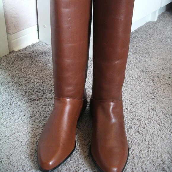 Vintage 100% leather saddle brown women's knee-high equestrian boots size 8.5 - Picture 12 of 14